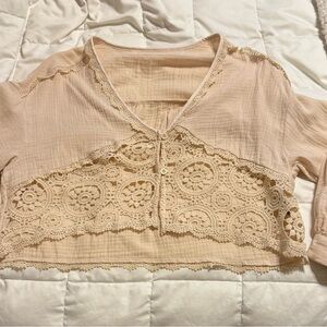 SHEIN Light Beige button down crochet top